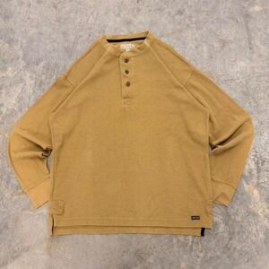 Smith's Workwear Mens Henley Long Sleeve Shirt Tan Brown Waffle Knit Medium